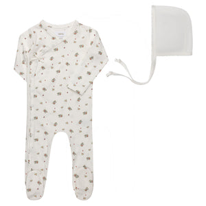 Baby Girl Footie + Hat | Jersey Cotton Floral Print Collection | Ivory/Pink | Aurora | SS26