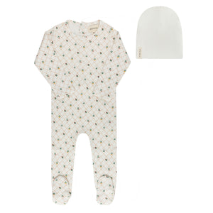 Baby Neutral Footie + Hat | Ribbed Floral Grid Pattern Collection | Ivory | Ely's & Co | SS26