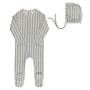 Baby Boy Footie + Hat | Cotton Rib Linear Leaf Collection | Ivory/Blue | Aurora | SS26