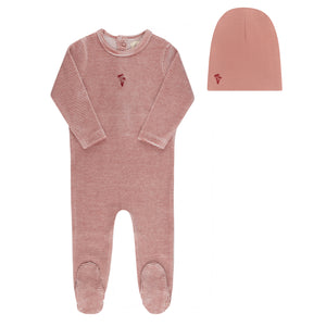Baby Girl Footie Set | Velour Stripe Collection | Dark Pink | Ely's & Co | Aw25