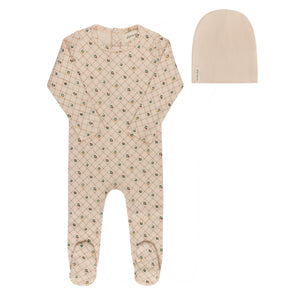 Baby Girl Footie + Hat |  Ribbed Floral Grid Pattern Collection | Pink | Ely's & Co | SS26