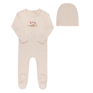 Baby Girl Footie + Hat | Floral Stripe Collection | Ivory/Pink | Ely's & Co | SS26