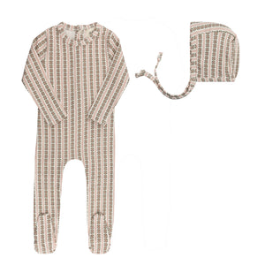 Baby Girl Footie + Hat | Cotton Rib Linear Leaf Collection | Ivory/Pink | Aurora | SS26