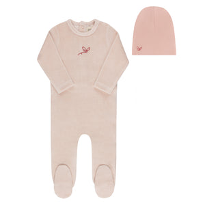 Baby Girl Footie Set | Velour Stripe Collection | Light Pink | Ely's & Co | Aw25