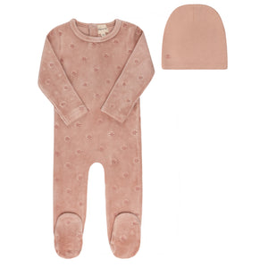 Baby Girl Footie Set | Velour Embroidered Floral | Pink | Ely's & Co | Aw25