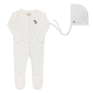 Baby Neutral Footie + Hat |  Ribbed Palm Embroidered Collection | Ivory | Ely's & Co | SS26