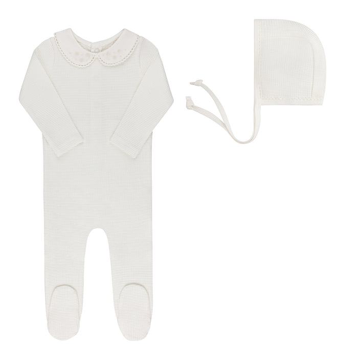 Baby Girl Footie Set | Embroidered Collar Collection | Ivory Girl | Ely's & Co | Aw25
