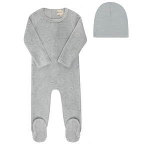Baby Boy Footie Set | Velour Embroidered Floral | Blue | Ely's & Co | Aw25