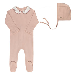 Baby Girl Footie + Hat | Floral Embroidered Collar Collection | Pink | Ely's & Co | SS26