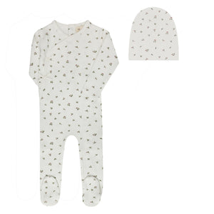 Baby Girl Footie + Hat |  Floral Pointelle Collection | Ivory/Pink | Ely's & Co | SS26
