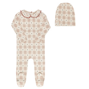 Baby Girl Footie Set |  Floral Plaid Collection | Ivory/Pink | Ely's & Co | Aw25