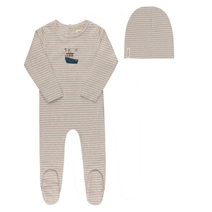 Baby Boy Footie + Hat | Nautical Stripe Collection | Tan | Ely's & Co | SS26