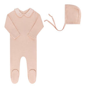Baby Girl Footie Set | Embroidered Collar Collection | Pink | Ely's & Co | Aw25