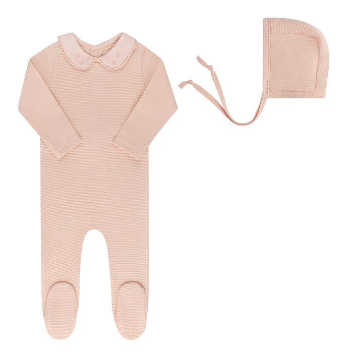 Baby Girl Footie Set | Embroidered Collar Collection | Pink | Ely's & Co | Aw25