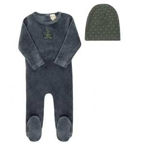 Baby Boy Footie Set |  Velour Plaid Bear Collection | Blue | Ely's & Co | Aw25