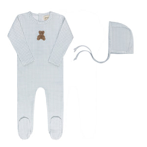 Baby Boy Footie + Hat | Gingham Teddy Collection | Blue | Ely's & Co | AW26