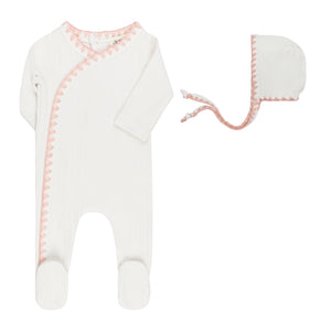 Baby Girl Footie + Hat | Whipstitch Collection | Ivory Pink | Aurora | AW26