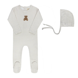 Baby Boy Footie + Hat | Gingham Teddy Collection | Tan | Ely's & Co | AW26