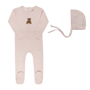 Baby Girl Footie + Hat | Gingham Teddy Collection | Pink | Ely's & Co | AW26
