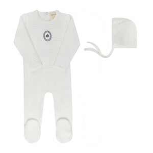 Baby Boy Footie + Hat | Embroidered Floral Dot Collection | Ivory Blue | Ely's & Co | AW26