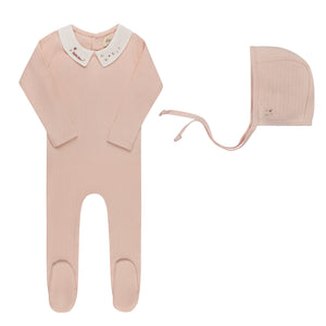 Baby Girl Footie + Hat | Floral Star Embroidered Collar Collection | Pink | Ely's & Co | AW26