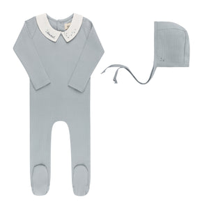 Baby Boy Footie + Hat | Floral Star Embroidered Collar Collection | Blue | Ely's & Co | AW26