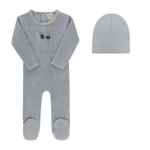 Baby Boy Footie + Hat | Embroidered Bear Collection | Blue | Aurora | AW26