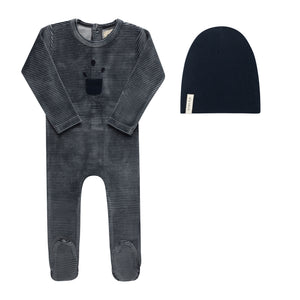 Baby Boy Footie + Hat | Stripe Collection | Ivory Blue | Ely's & Co | AW26