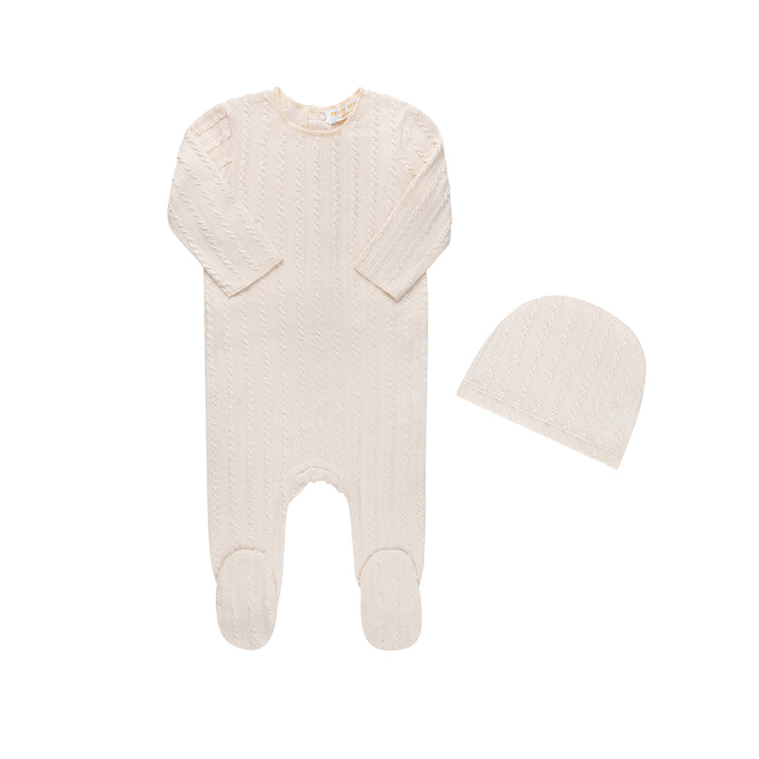 Baby Girl Footie + Hat | Cable | Pink| Tricot Bebe