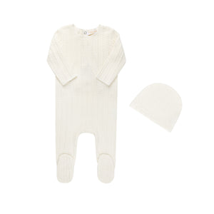Baby Boy Footie + Hat | Cable | Ivory | Tricot Bebe