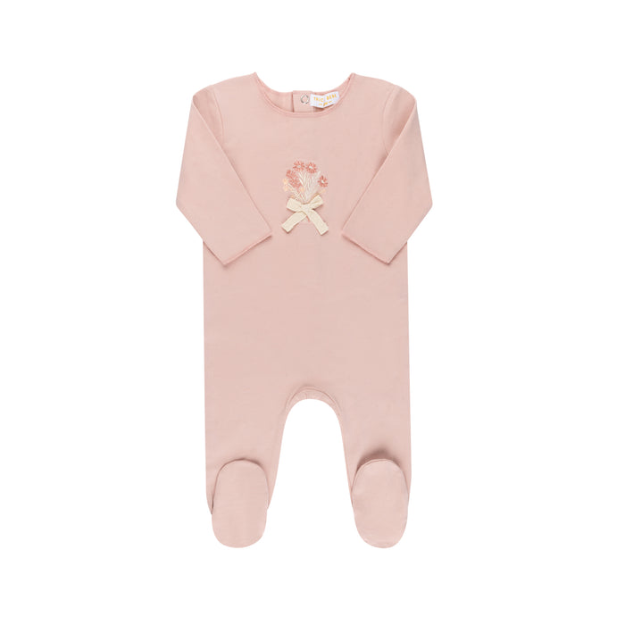 Baby Girl Footie | Flower Embroider | Pink| Tricot Bebe