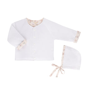 Baby GirlJacket + Hat  | Reversible Cotton | White/Pink | Tricot Bebe