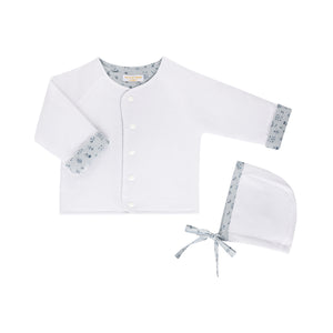 Baby Boy Jacket + Hat  | Reversible Cotton | White/Blue | Tricot Bebe