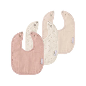 Baby Bib | Muslin Terry Backed | Pink Floral/Solid | Ely's & Co