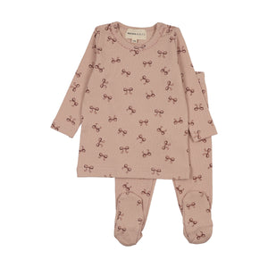 Baby Girl 2 Piece Set | Bow Print | Pink-Dark Pink Bow | Mema Knits | SS26