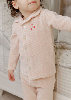 Baby Girl Pajama | Velour Stripe Collection | Light Pink | Ely's & Co | Aw25
