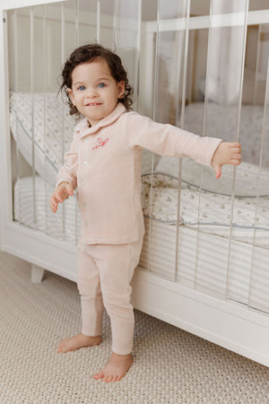 Baby Girl Pajama | Velour Stripe Collection | Light Pink | Ely's & Co | Aw25