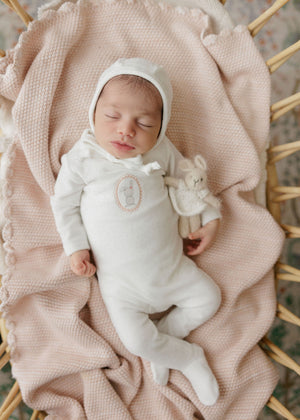 Baby Girl Footie + Hat | Bunny Pin Dot Collection | Ivory Girl | Aurora | AW26