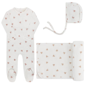 Baby Girl Layette Set | Velour Leaf Pattern | Ivory | Ely's & Co | Aw25