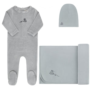 Baby Boy Layette Set | Velour Stripe Collection | Light Blue | Ely's & Co | Aw25