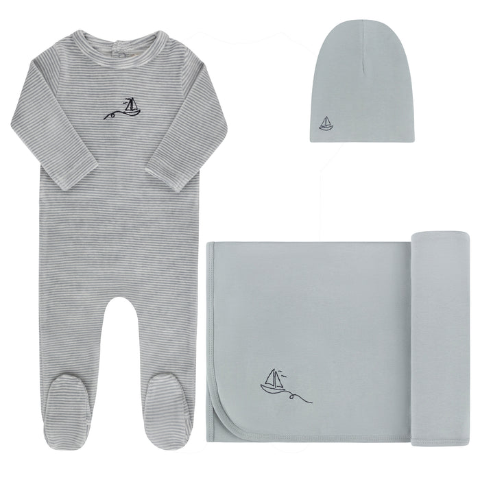 Baby Boy Layette Set | Velour Stripe Collection | Light Blue | Ely's & Co | Aw25