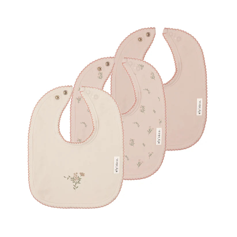 Baby Bib | Muslin Terry Backed | Pink Gingko print/Embroidery | Ely's & Co