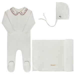 Baby Girl Layette Set |  Floral Embroidered Collar Collection | Ivory/Pink| Ely's & Co | SS26