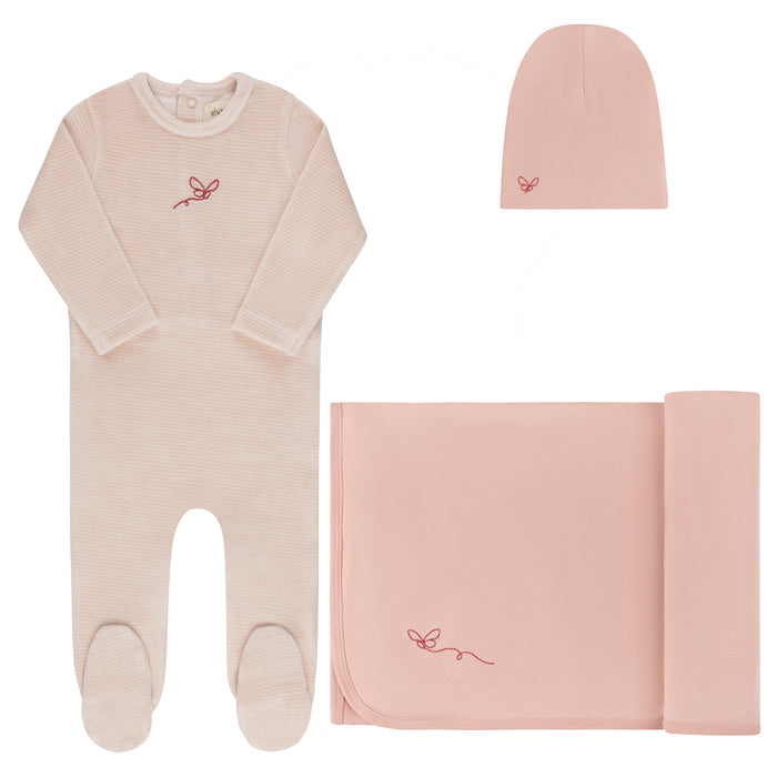 Baby Girl Layette Set | Velour Stripe Collection | Light Pink | Ely's & Co | Aw25