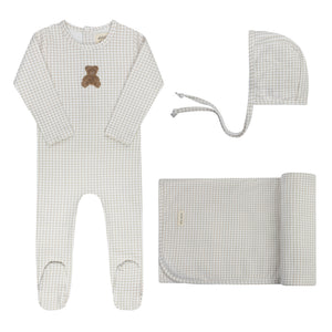 Baby Boy Layette Set | Gingham Teddy Collection | Tan | Ely's & Co | AW26