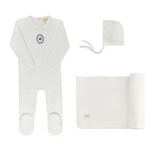 Baby Boy Layette Set | Embroidered Floral Dot Collection | Ivory Blue | Ely's & Co | AW26