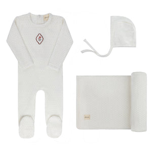 Baby Girl Layette Set | Embroidered Floral Dot Collection | Ivory Pink | Ely's & Co | AW26