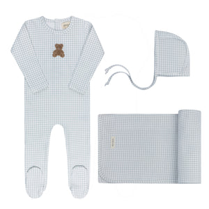 Baby Boy Layette Set | Gingham Teddy Collection | Blue | Ely's & Co | AW26