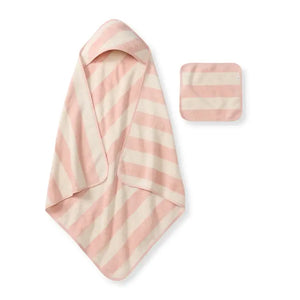 Organic Cotton Towel & Washcloth Set | Rugby Stripe | Pink | Burt's Bees