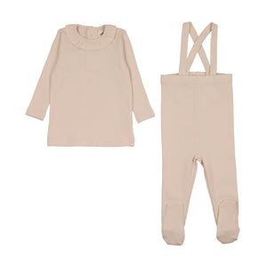 Baby Girl 2 Piece Set | Rib Ruffle Collar | Light Pink | Mema Knits | SS26